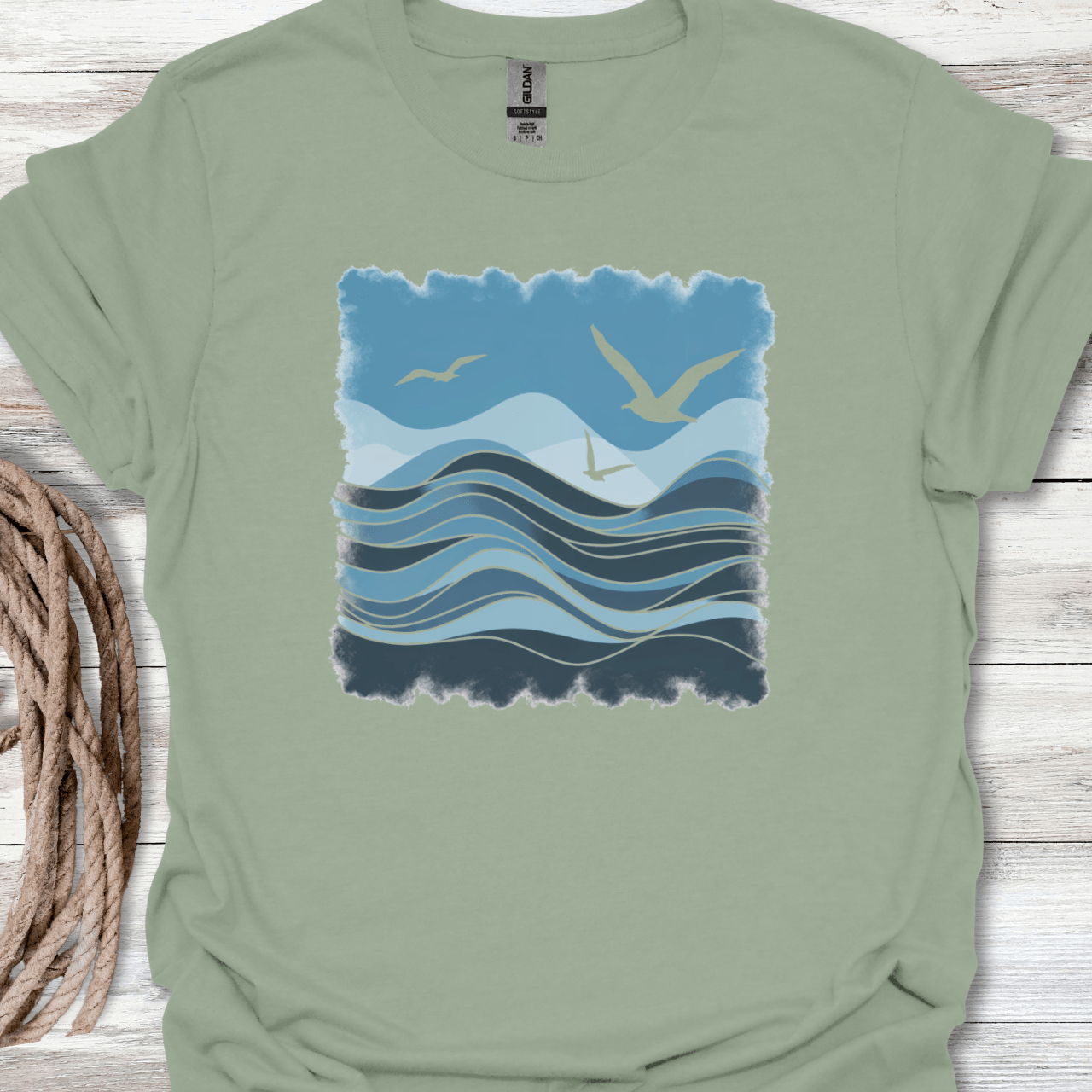 Seagulls Over Wave Patterns T-Shirt