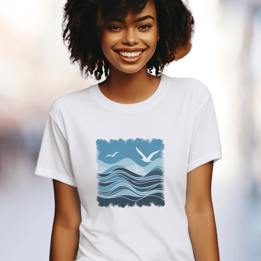 Seagulls Over Wave Patterns T-Shirt